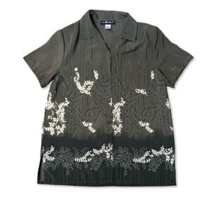 Women's Sag Harbor Olive Green Gradient Botanical Print Button Up Blouse size 16